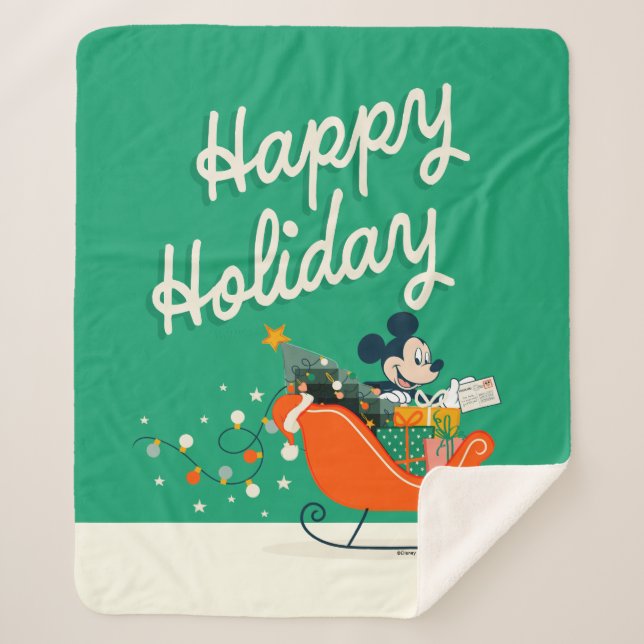 Mickey Mouse Sleigh Ride | Happy Holiday Sherpa Blanket (Front)