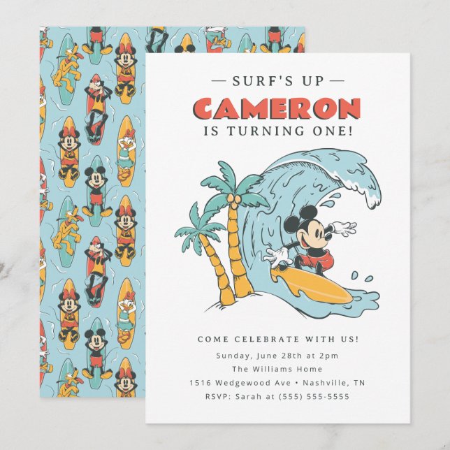 Mickey Mouse Surf's Up Summer Birthday Invitation (Front/Back)