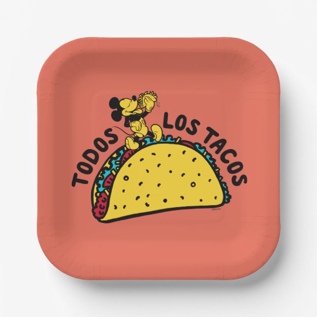 Mickey Mouse Todos Los Tacos Sign Paper Plate (Front)