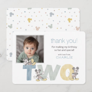 Mickey Mouse Watercolor 2nd Birthday Thank You Card