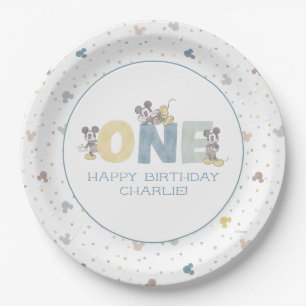 Mickey Mouse Watercolor First Birthday Paper Plate