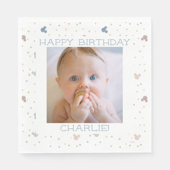 Mickey Mouse Watercolor Photo Birthday Napkin (Front)