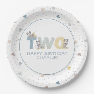 Mickey Mouse Watercolor Second Birthday Paper Plate