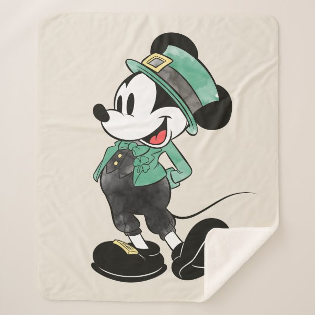 Mickey Mouse | Watercolor St. Patrick's Day Sherpa Blanket (Front)