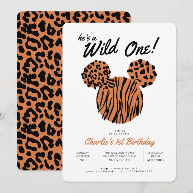 Mickey Mouse | Wild One 1st Birthday Invitation (Front/Back)