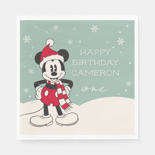 Mickey Mouse Winter Onederland 1st Birthday Napkin (Front)