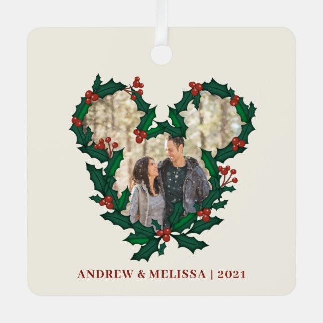 Mickey Mouse Wreath | Our First Christmas - Couple Metal Ornament (Front)