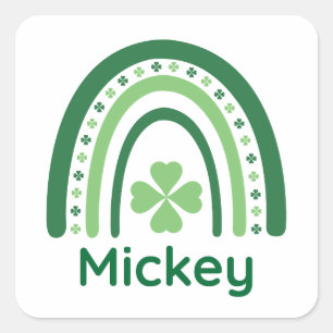 Mickey Name Clover Boho Rainbow Square Sticker
