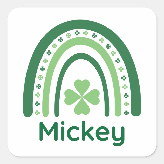 Mickey Name Clover Boho Rainbow Square Sticker (Front)
