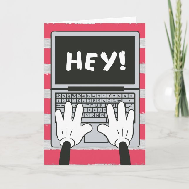 Mickey on Computer - Hey! Card (Front)