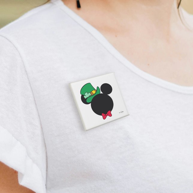 Mickey | St. Patrick's Day Icon 2 Inch Square Button (Person wearing button)