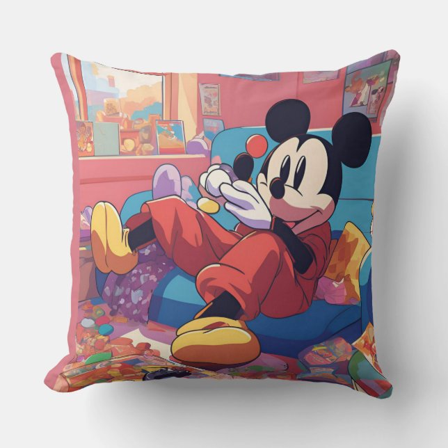 Mickey Take a Brake Throw Pillow (Front)
