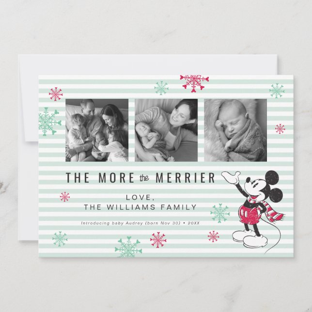 Mickey The More the Merrier New Baby Christmas Holiday Card (Front)