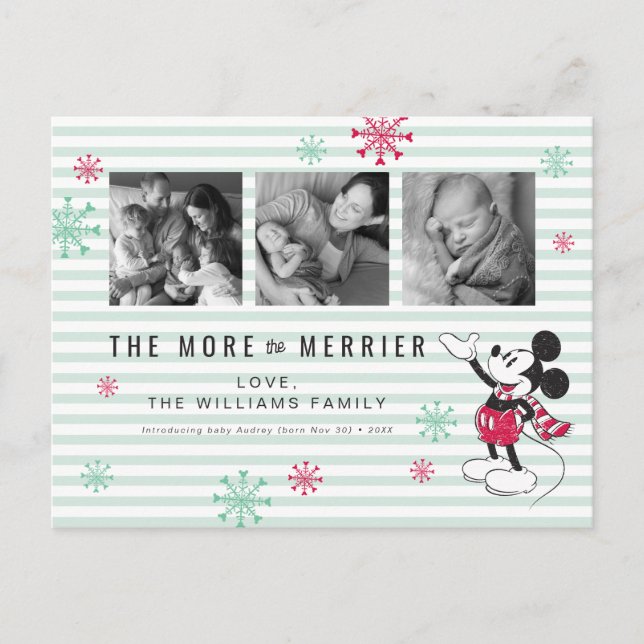 Mickey The More the Merrier New Baby Christmas Holiday Postcard (Front)