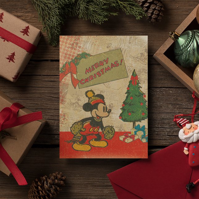Mickey | Vintage Merry Christmas Holiday Postcard (Postcard on table)