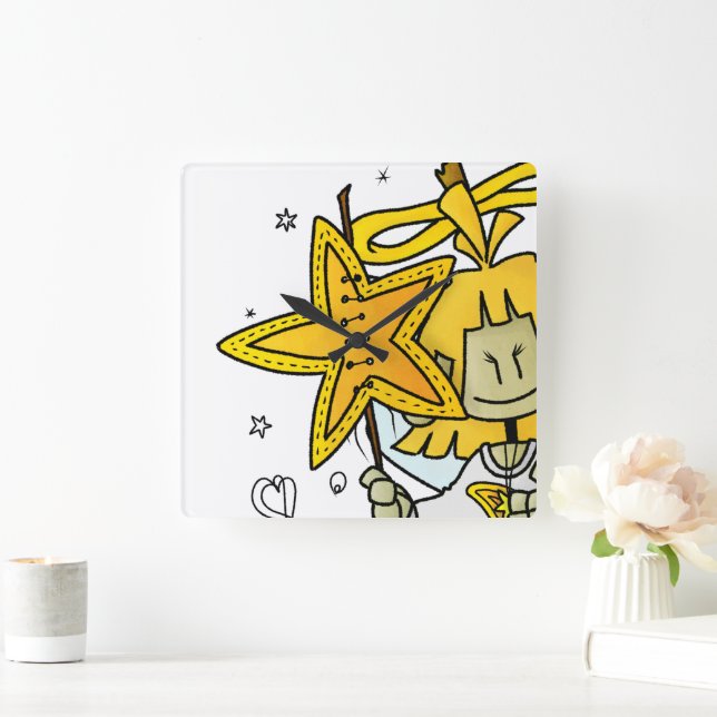 Micol - the cheerful star angel square wall clock (Home)