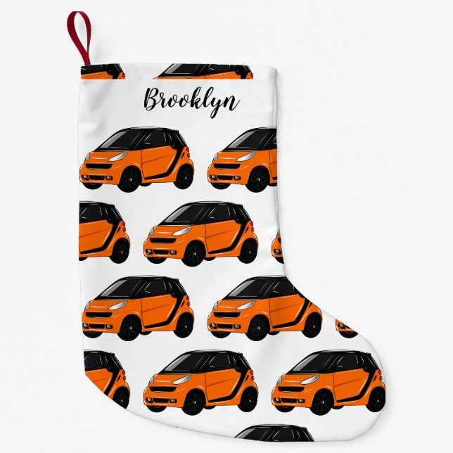Micro car cartoon illustration small christmas stocking (Front)