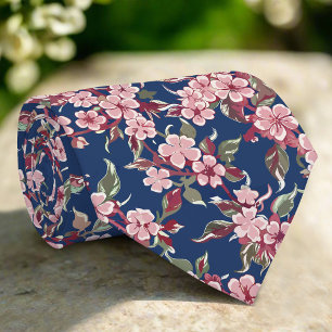 Micro Floral Background Vintage Modern Pink Flower Tie