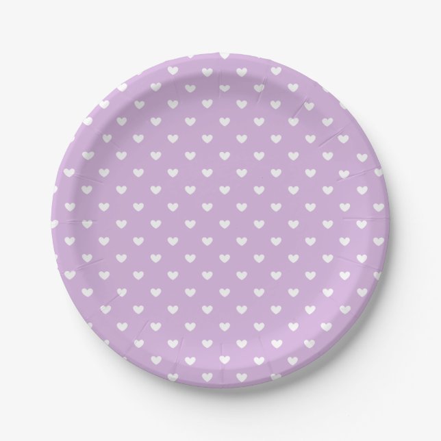Micro Hearts White - Soft Lilac Paper Plate (Front)
