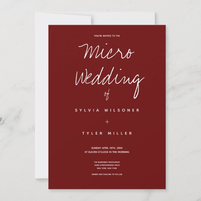 Micro Mariage Bourgogne Typographie Invitation (Devant)