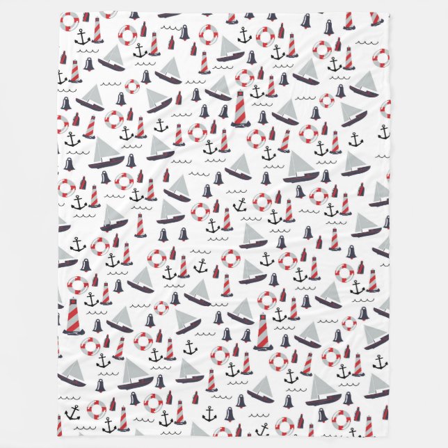 Micro Nautical Pattern vintage style print. Fleece Blanket (Front)