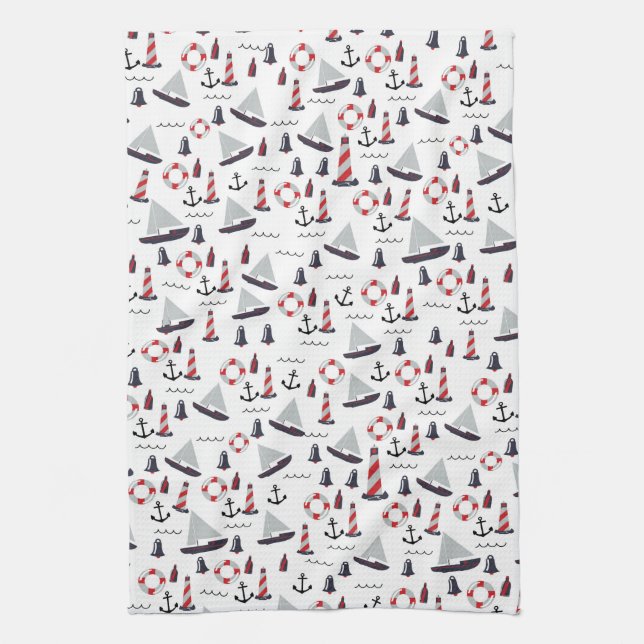 Micro Nautical Pattern vintage style print. Kitchen Towel (Vertical)
