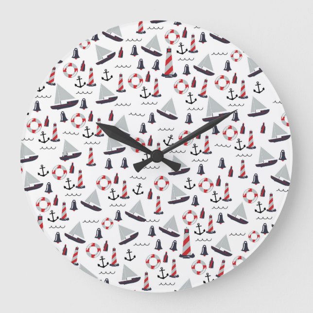 Micro Nautical Pattern vintage style print. Large Clock (Front)