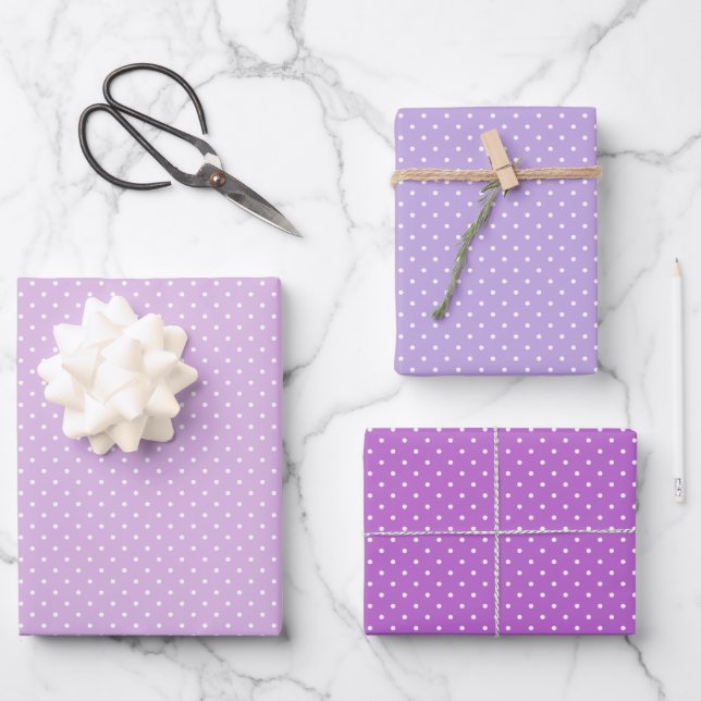 Micro Polka Dot White - 3 Purple Wrapping Paper Sheet (Front)