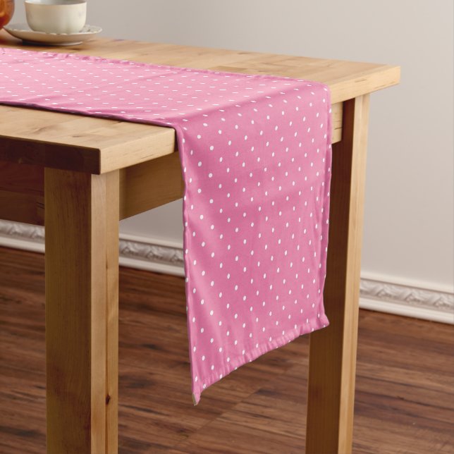 Micro Polka Dot White - Fuchsia Pink Short Table Runner (In Situ)