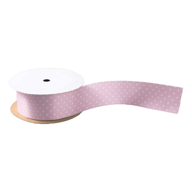 Micro Polka Dot White - Light Pink Satin Ribbon (Spool)