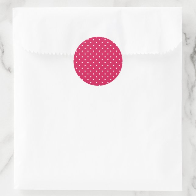 Micro Polka Dot White - Raspberry Classic Round Sticker (Bag)