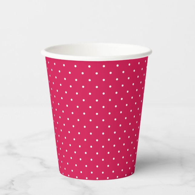 Micro Polka Dot White - Raspberry Red Paper Cups (Front)