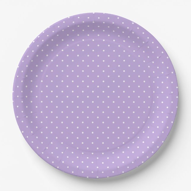 Micro Polka Dot White - Soft Lavender Paper Plate (Front)