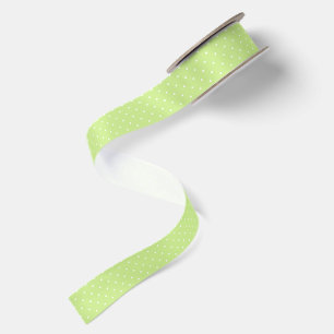 Micro Polka Dot White -Spring Green Satin Ribbon