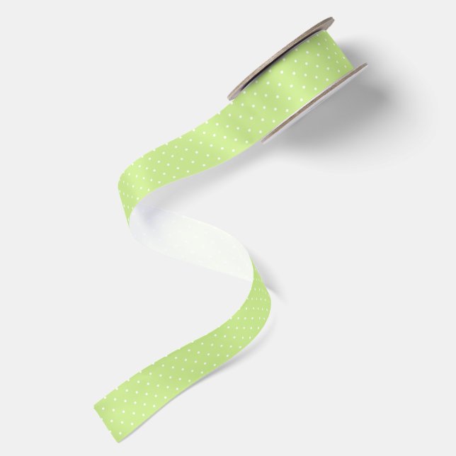 Micro Polka Dot White -Spring Green Satin Ribbon (Front+Back)