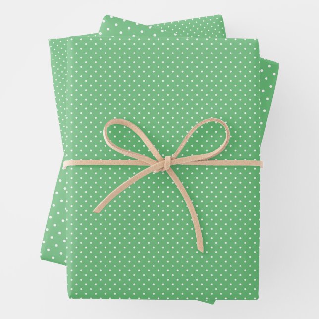 Micro Polka Dot White - Summer Green Wrapping Paper Sheet (In situ)