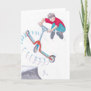 micro scooter microscooter trick cartoon card