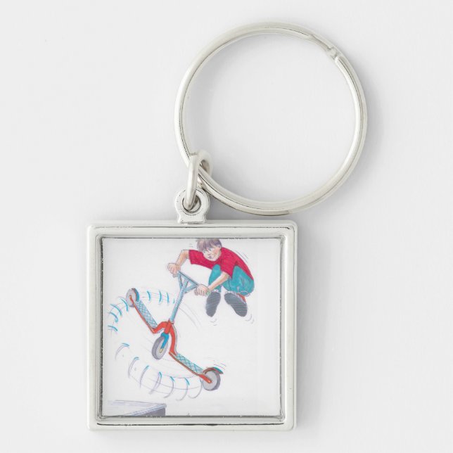 micro scooter microscooter trick cartoon keychain (Front)