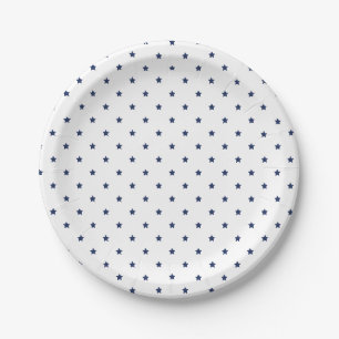 Micro Stars Navy Blue - White Paper Plates