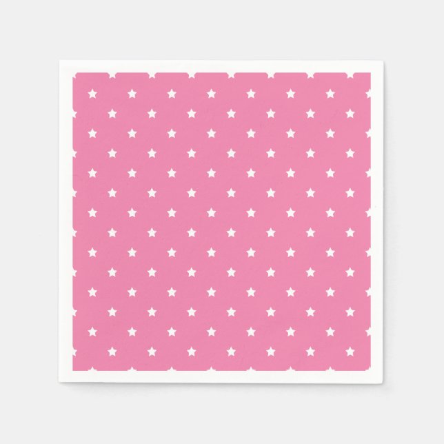 Micro Stars White - Fuchsia Pink Napkin (Front)