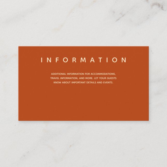 Micro Wedding Burnt Orange Typography Information Enclosure Card (Front)