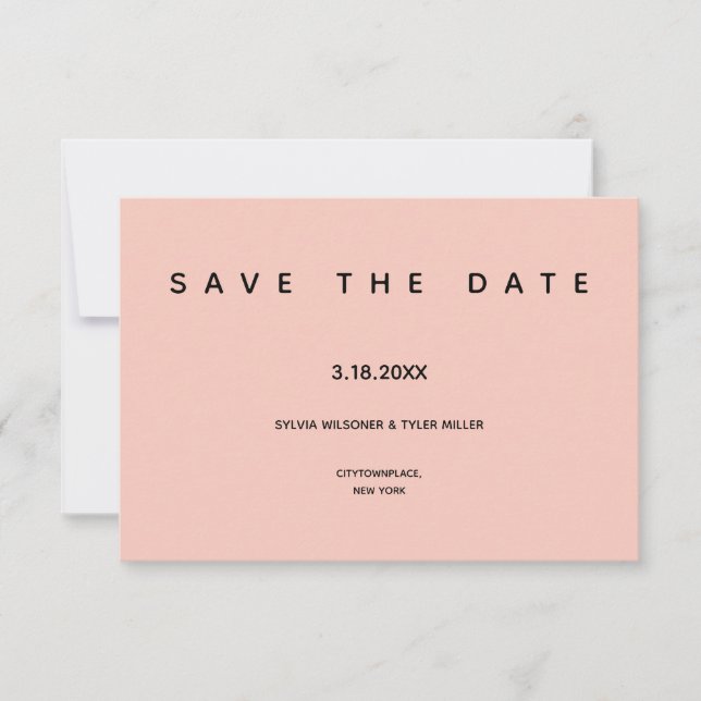 Micro Wedding Pink Black Typography Small Minimal Save The Date (Front)