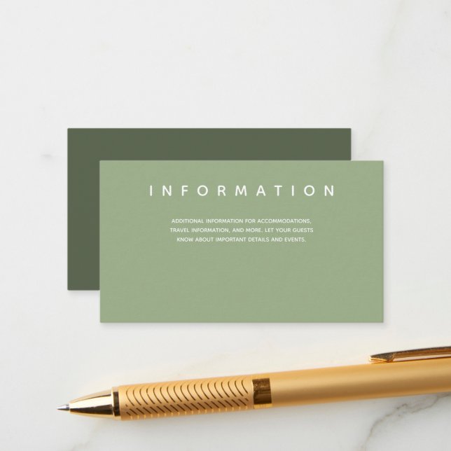Micro Wedding Sage Typography Information Enclosure Card (Front/Back In Situ)