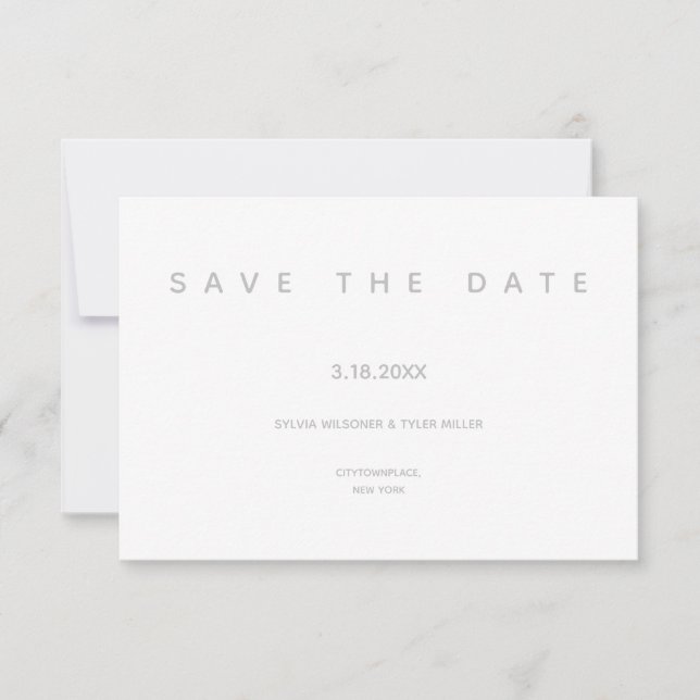 Micro Wedding White Grey Typography Small Minimal Save The Date (Front)