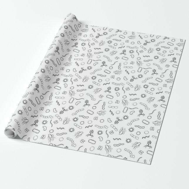 Microbiology - Black on White Wrapping Paper (Unrolled)