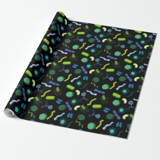 Microbiology - Color on Black Wrapping Paper (Unrolled)