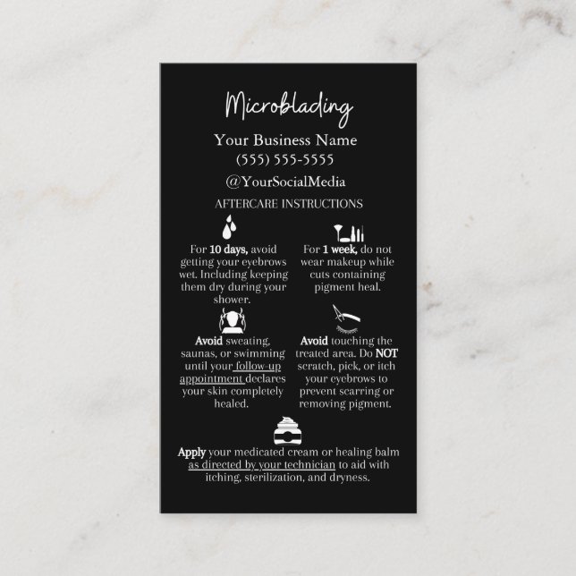 Microblading Aftercare and FAQs Instruction Card (Front)