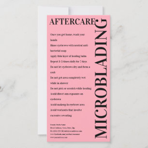 Microblading Aftercare Bold Pink Instruction Thank You Card