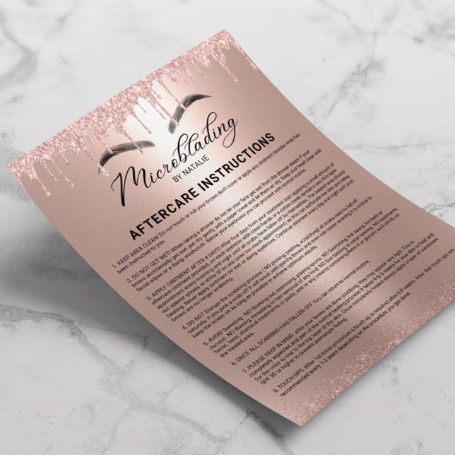 Microblading Aftercare Instruction Rose Gold Drips Flyer (Creator Uploaded)