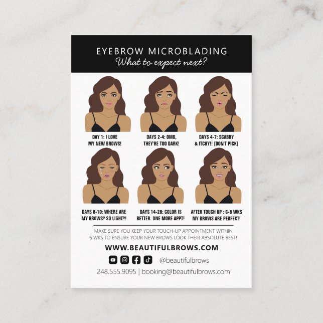 Microblading Aftercare Instructions & Appointment Business Card (Back)